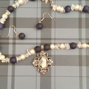 Beaded necklace and earrings